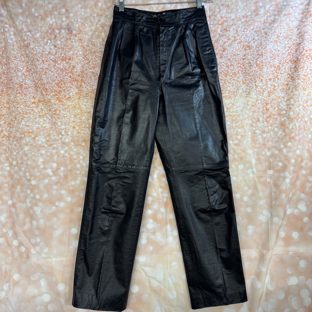 Marco Morani Vintage Black Leather High Waisted Pleated Trousers Size 3/4